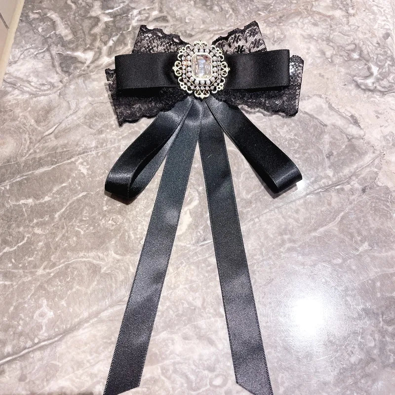 Lace Bow Brooch with Crystal Rhinestones