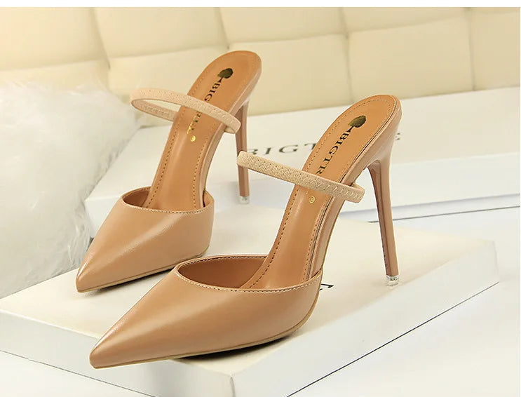 Women's Summer High Heels Slippers PU Heeled Stiletto Shoes