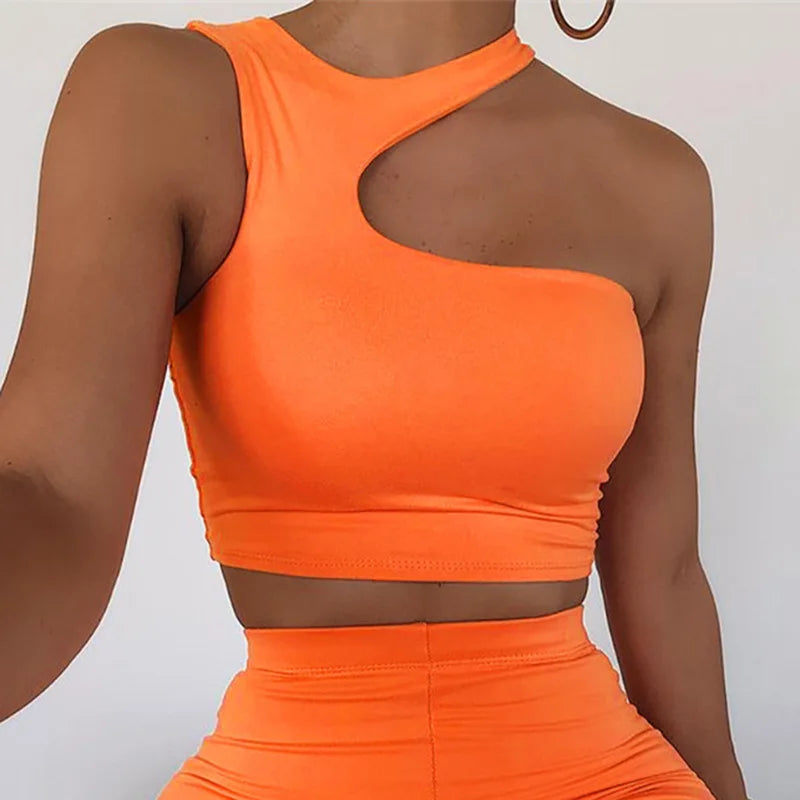 Women's Cut Out Crop Off Shoulder Sport Short Tank Irregular Summer Tube Top