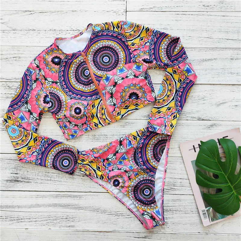 Women's Long Sleeve Print Bikini Set