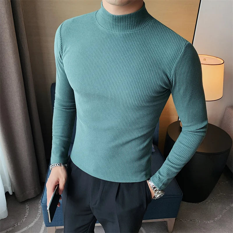 Men's Slim Fit Mock Neck Long Sleeve Solid Color T-Shirt