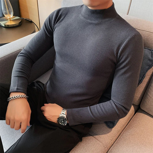 Men's Slim Fit Mock Neck Long Sleeve Solid Color T-Shirt