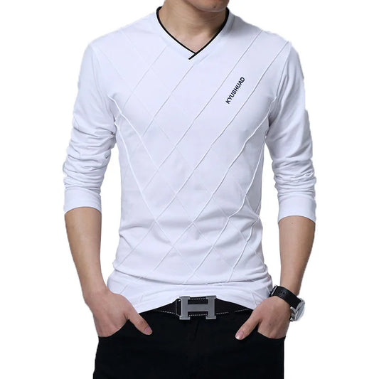 Men's Casual Long Sleeve V Neck Fitness T-shirt