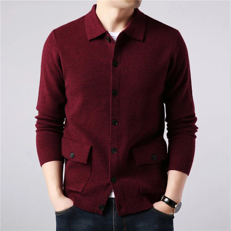 Solid Turn Down Collar Knitted Cardigan for Men