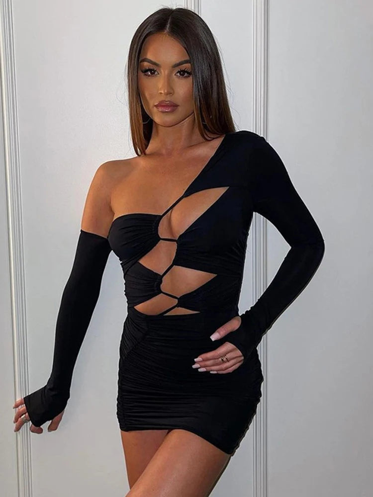 Women's Chic Long Sleeve Cut Out Bandage Mini Bodycon Dress