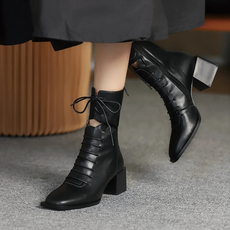 Women's Leather High Heel Ankle Boots