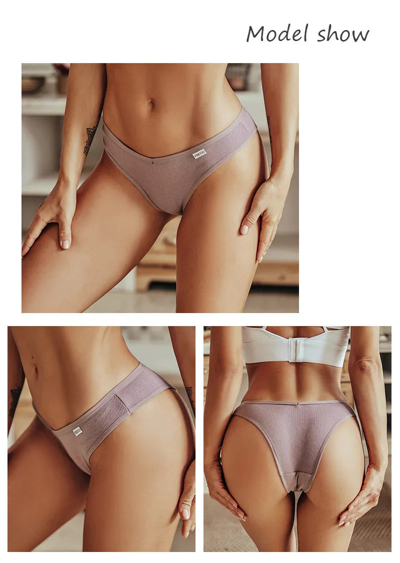 Women's Cotton Brazilian Panties 3-Piece Set - V-Waist Bikini Underwear