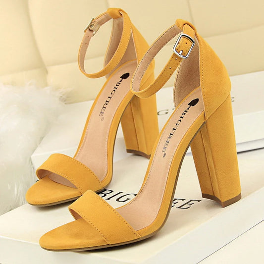 Women's Block Heel Pumps - Comfort Buckle Strap Court Shoes