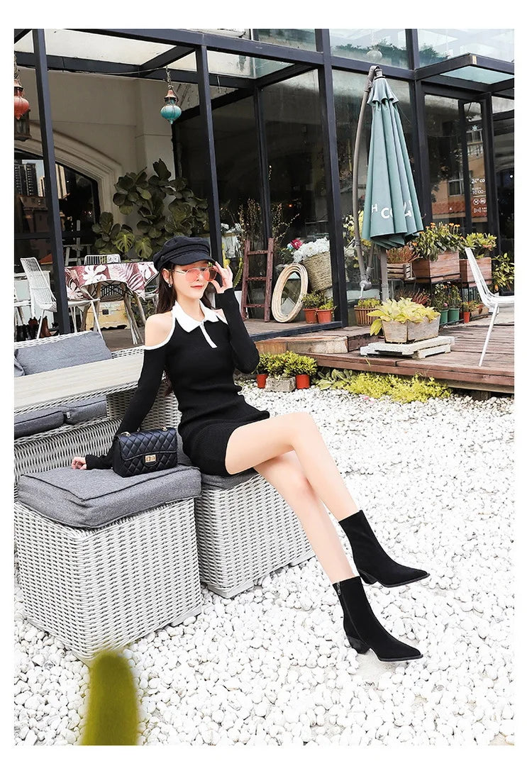 Suede Ankle Boots - Pointed Toe Thick Heel Autumn Boots for Women