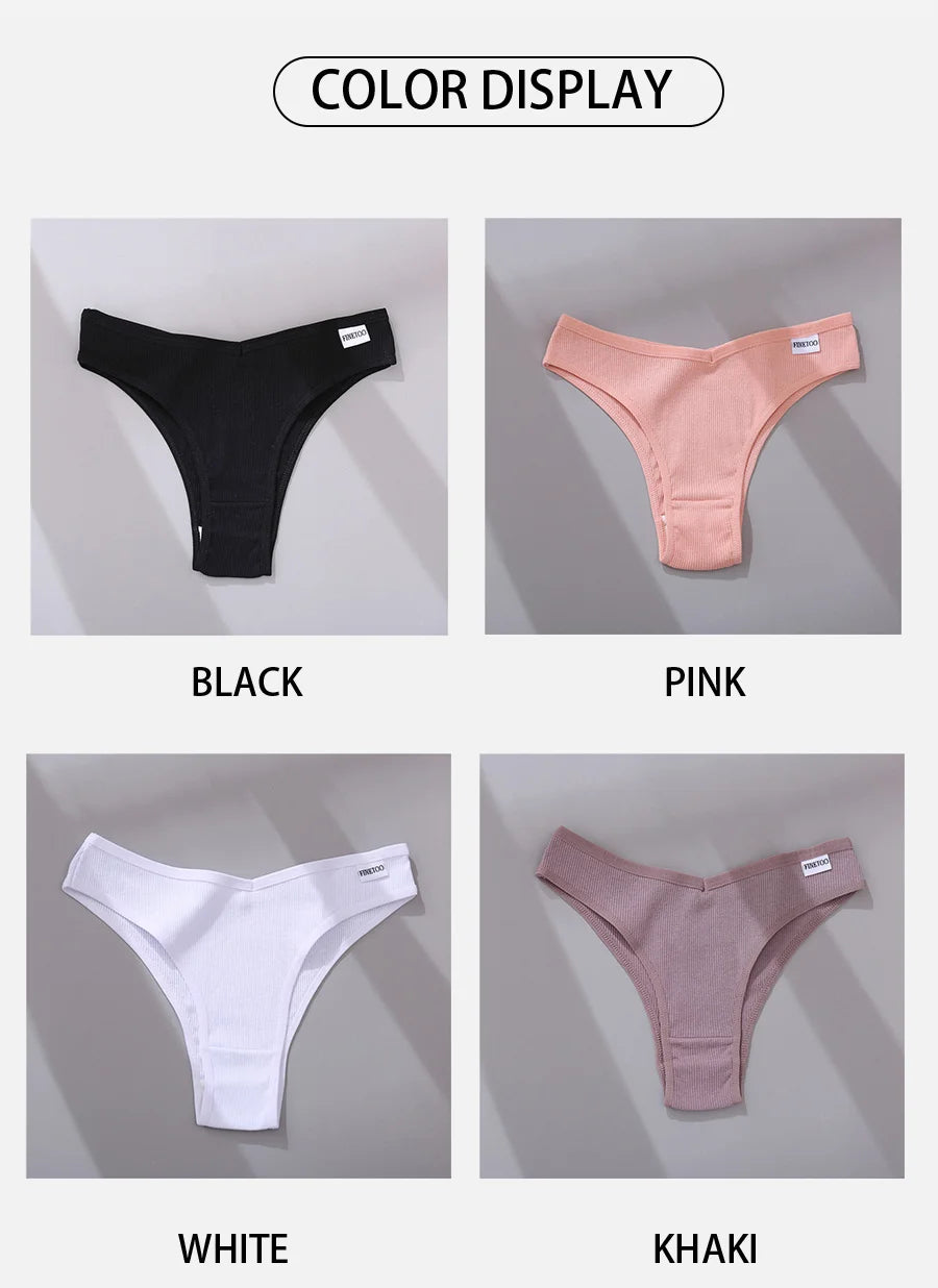 Women's Cotton Brazilian Panties 3-Piece Set - V-Waist Bikini Underwear