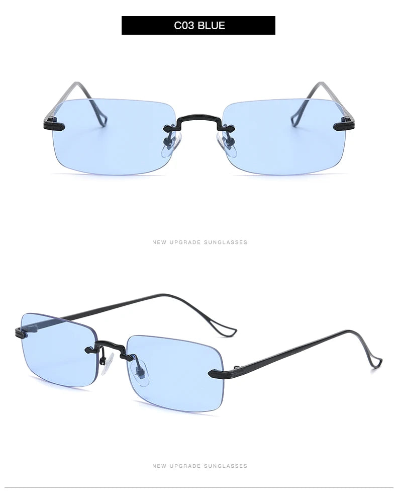 Small Rimless Square Sunglasses - UV400 Protection Metal Frame