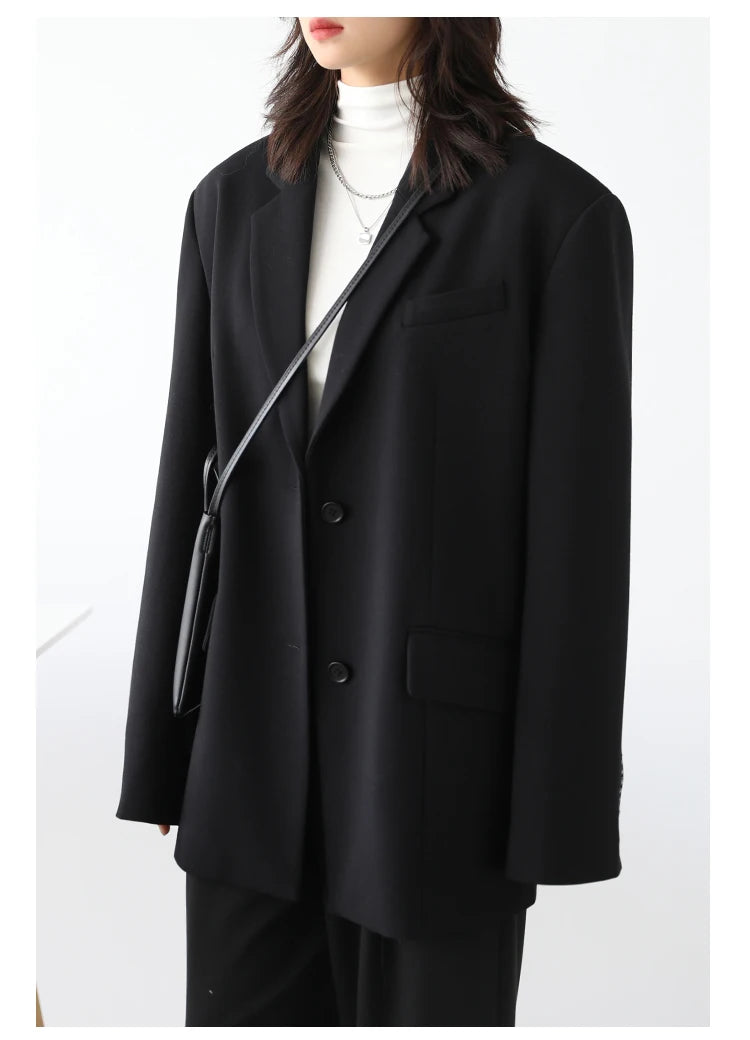 Women's Cuff Embroidery Wide Shoulder Twill Blazer