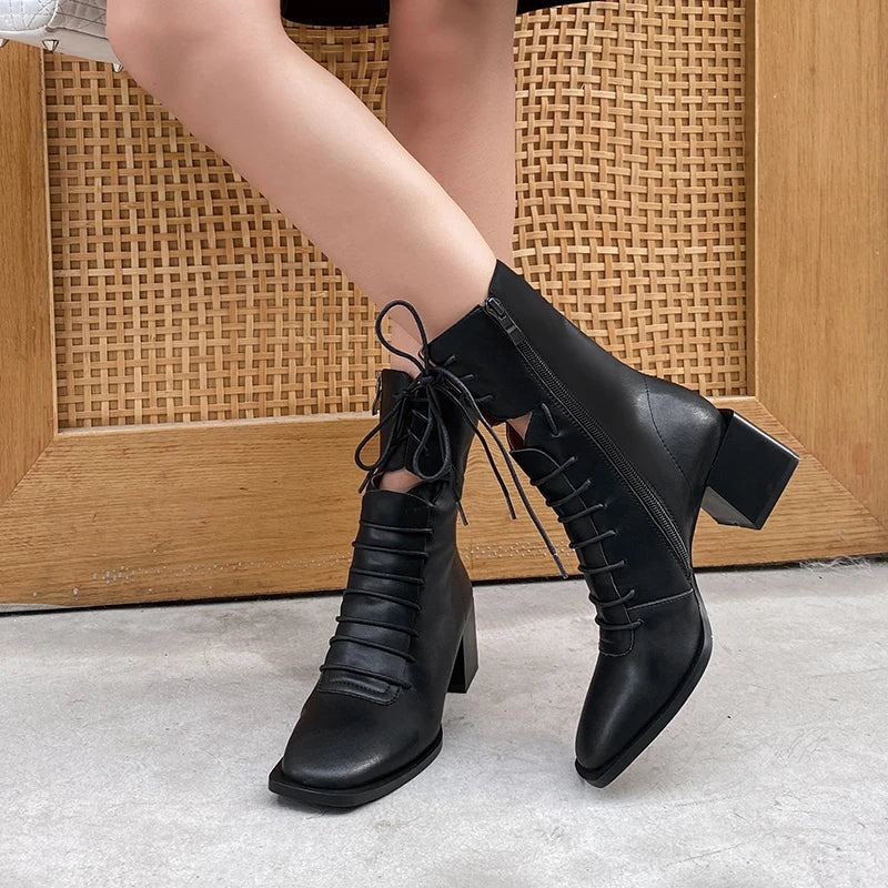 Women's Leather High Heel Ankle Boots