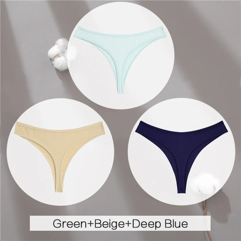 3PCS Cotton Thongs Women's Soft T-Back Underwear Set - Low Waist G-String Panties Lingerie