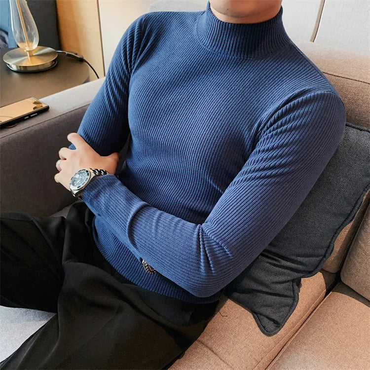 Men's Slim Fit Mock Neck Long Sleeve Solid Color T-Shirt