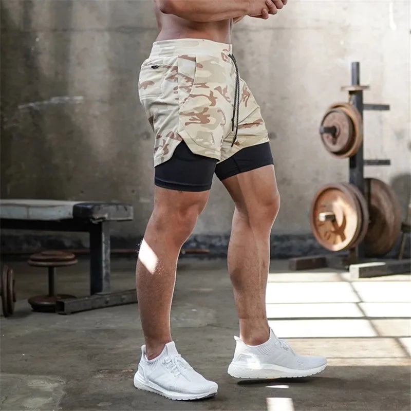 Camo Running Shorts Men 2 In 1 Double-deck Quick Dry GYM Sport Shorts Fitness Jogging Workout Shorts Sports Shorts