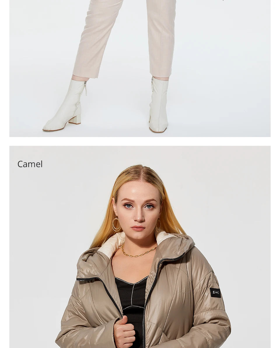 Women's Hooded Parka Jacket Plus Size Mid-Length Cotton Lined Coat