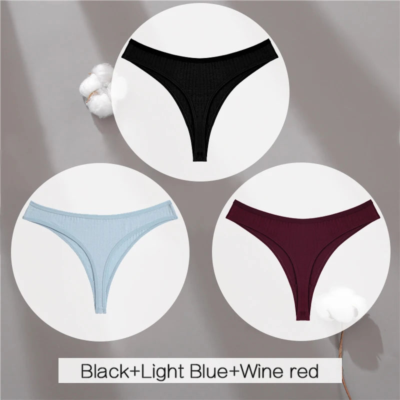 3PCS Cotton Thongs Women's Soft T-Back Underwear Set - Low Waist G-String Panties Lingerie