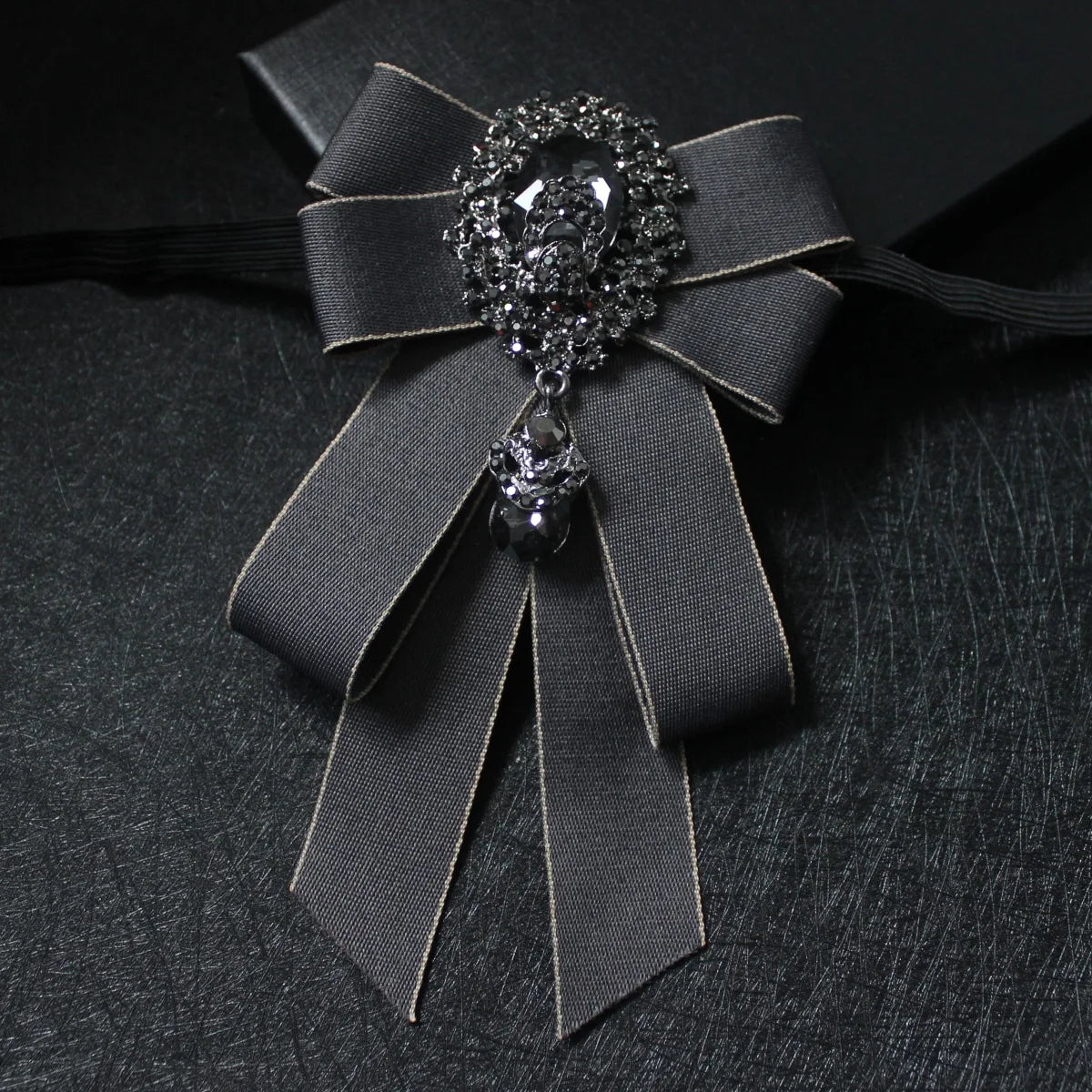 Men's Necktie  Retro Handmade Ribbon Bow Tie Rhinestones Crystal Brooch