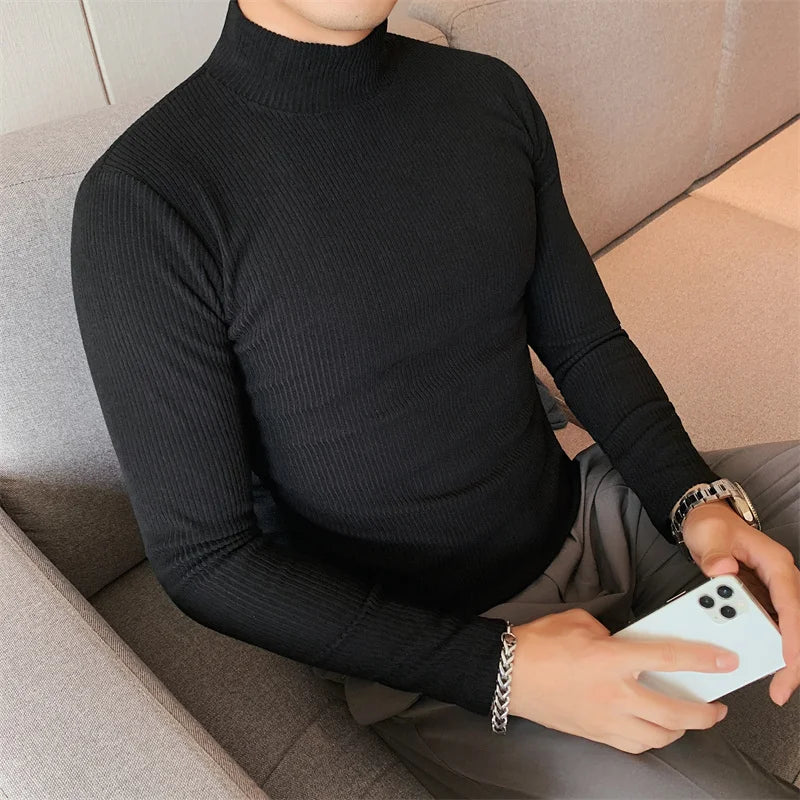 Men's Slim Fit Mock Neck Long Sleeve Solid Color T-Shirt