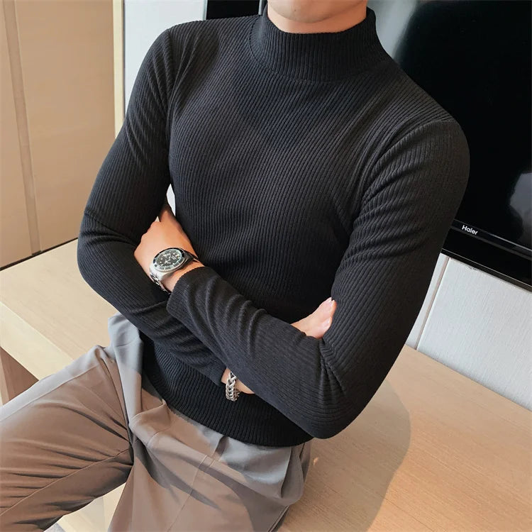 Men's Slim Fit Mock Neck Long Sleeve Solid Color T-Shirt