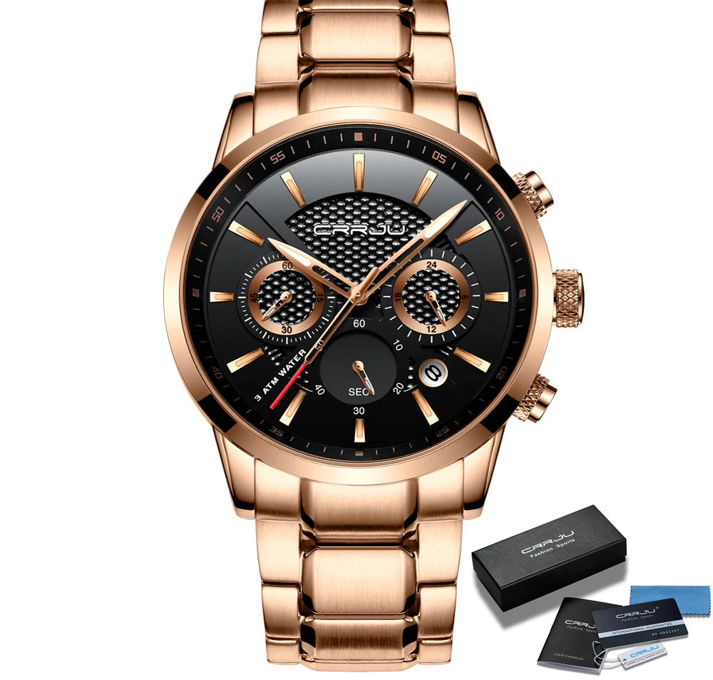 Men's Military Sports Watch - Waterproof Chronograph Gold Stainless Steel