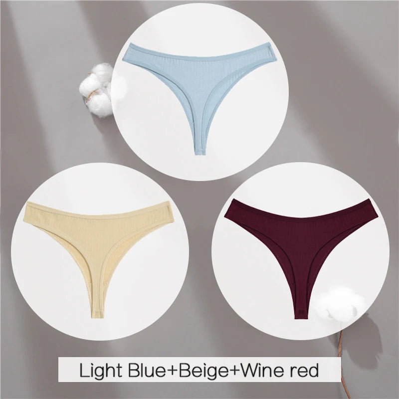 3PCS Cotton Thongs Women's Soft T-Back Underwear Set - Low Waist G-String Panties Lingerie
