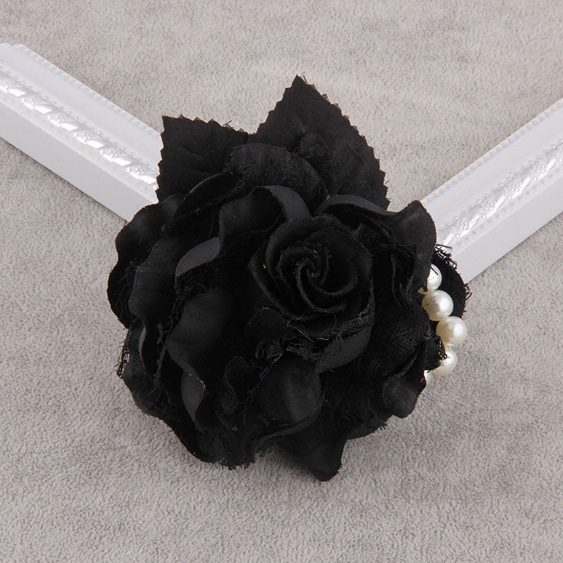 Fabric Lace Rose Flower Brooch - Pearl Corsage Pin for Women