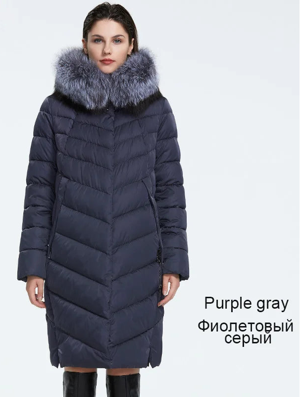 Women's Fur Collar Down Coat - Extra Long Winter Jacket