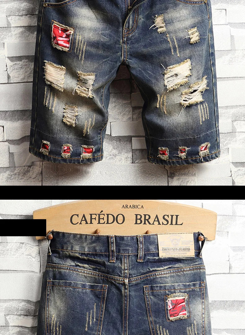 Men's Ripped Blue Denim Jeans Shorts