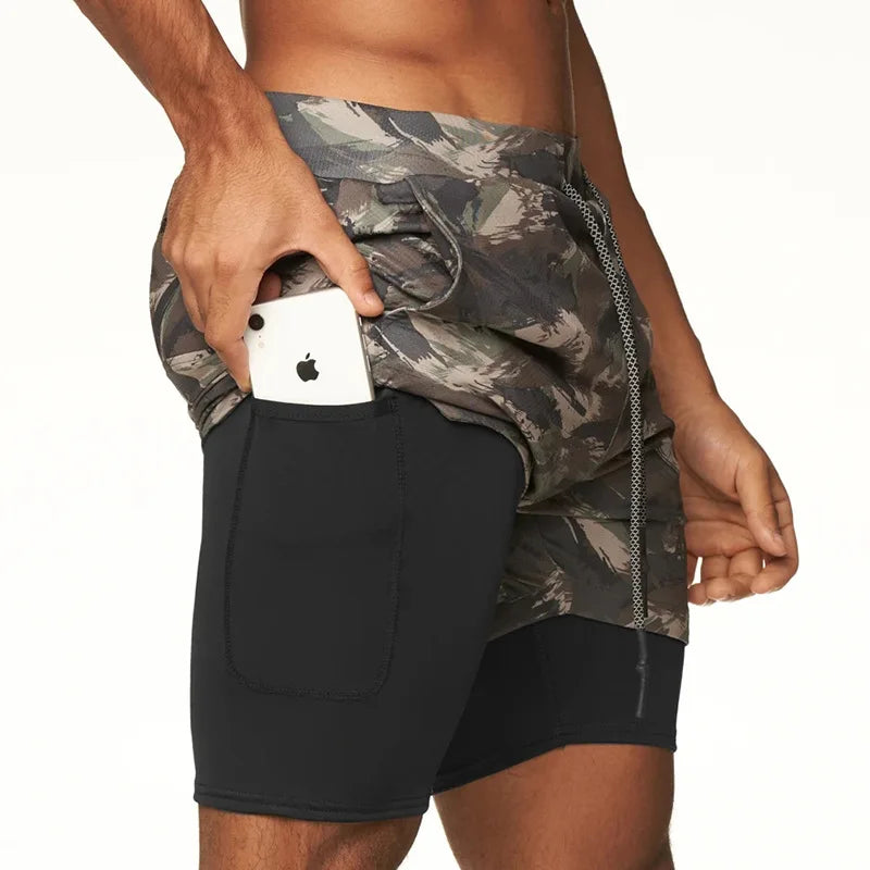 Camo Running Shorts Men 2 In 1 Double-deck Quick Dry GYM Sport Shorts Fitness Jogging Workout Shorts Sports Shorts