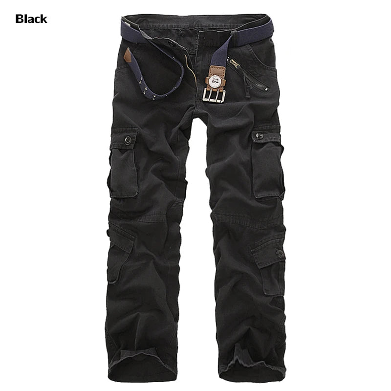 Men's Cotton Cargo Pants - Casual Loose Multi-Pocket Long Trousers Plus Size