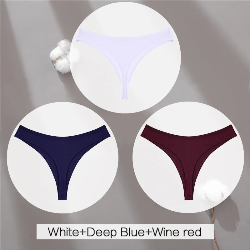3PCS Cotton Thongs Women's Soft T-Back Underwear Set - Low Waist G-String Panties Lingerie