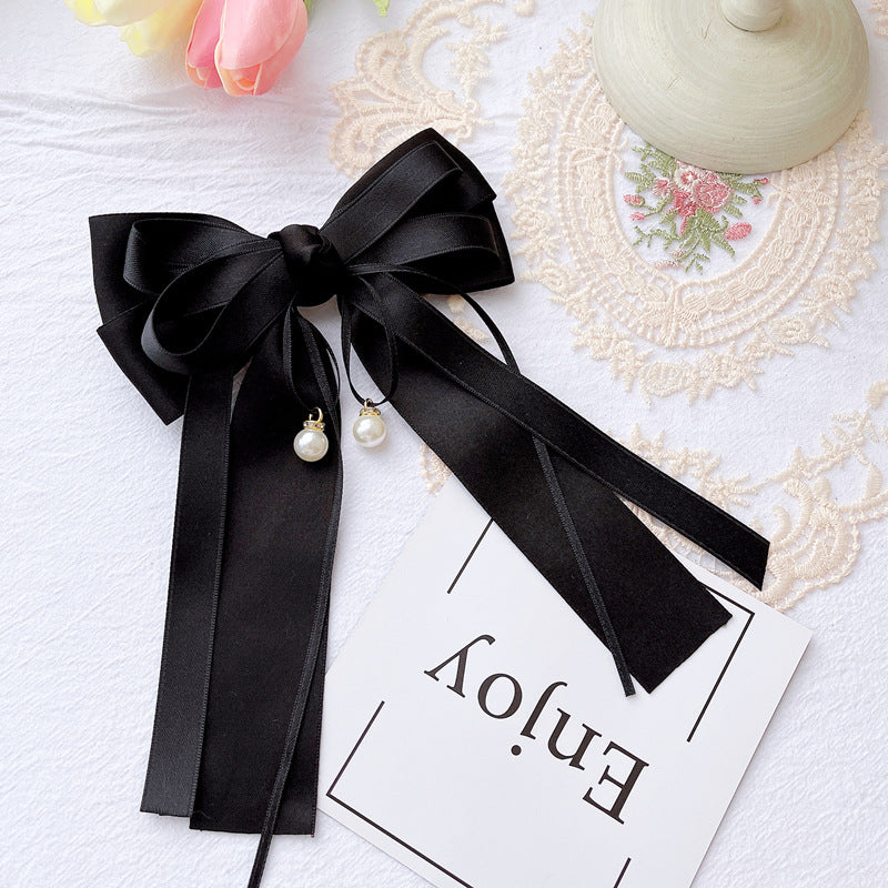 Fabric Bowknot Brooch - Pearl Ribbon Bow Tie Collar Pin for Women