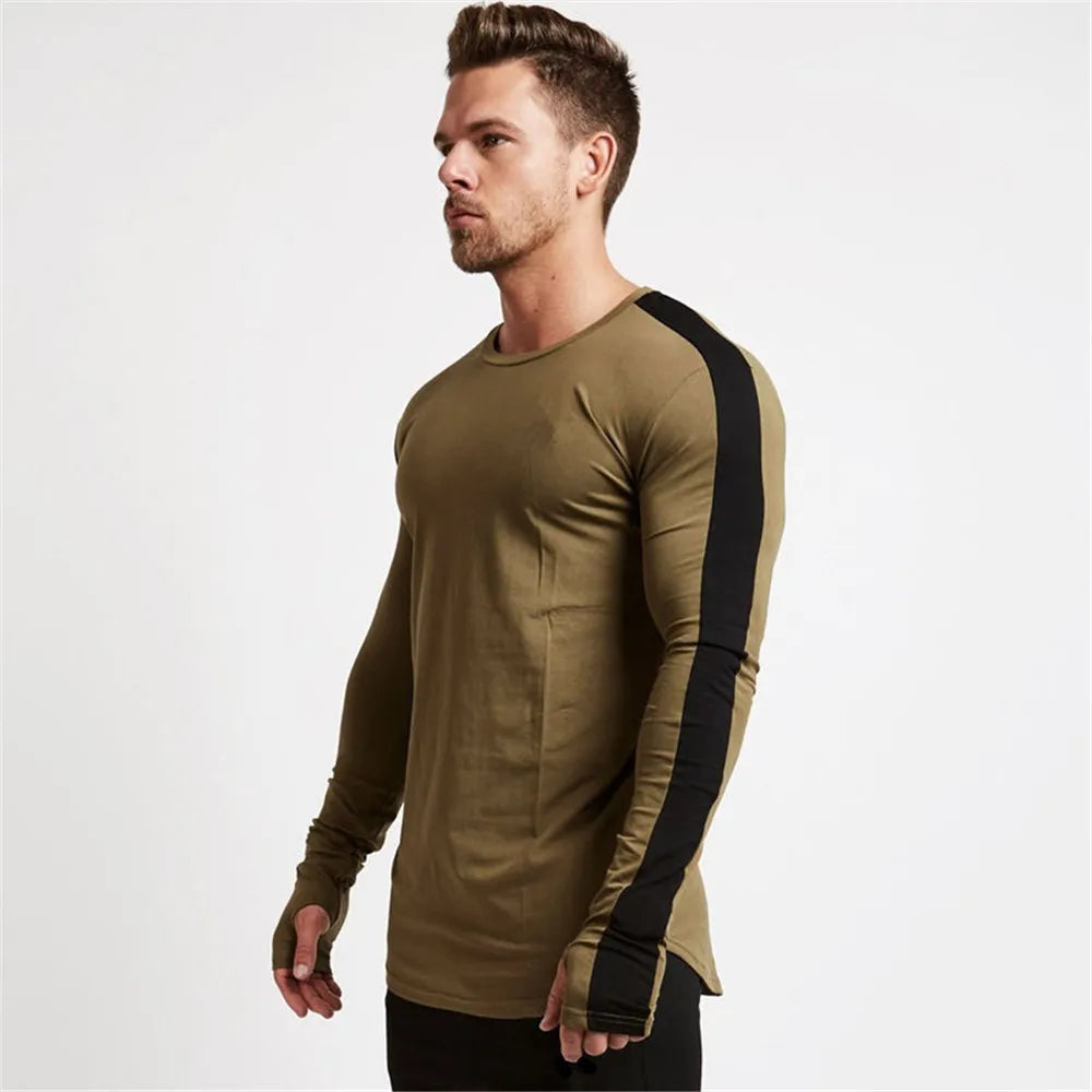 Long Sleeve Sport  Gym Shirt - Men Rushgard Running Cotton Stripe Fitness T Shirt