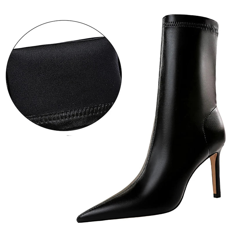 Leather Ankle Boots High Heel