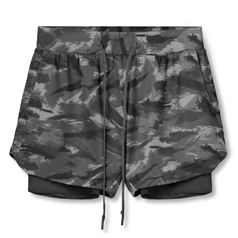 Camo Running Shorts Men 2 In 1 Double-deck Quick Dry GYM Sport Shorts Fitness Jogging Workout Shorts Sports Shorts