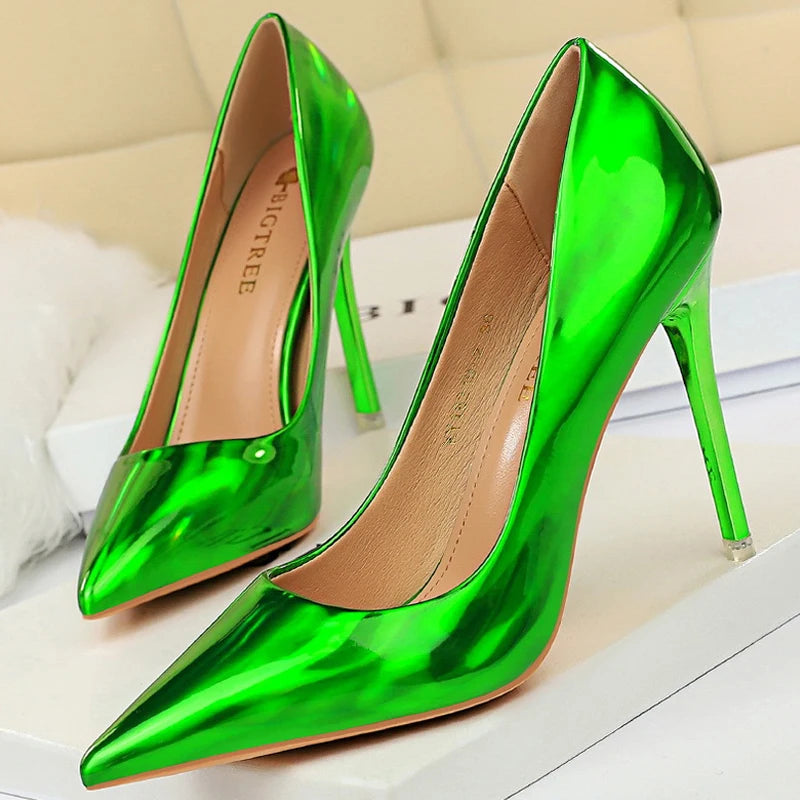 Black Patent Leather Stiletto Pumps - 10.5cm High Heels Plus Size Available