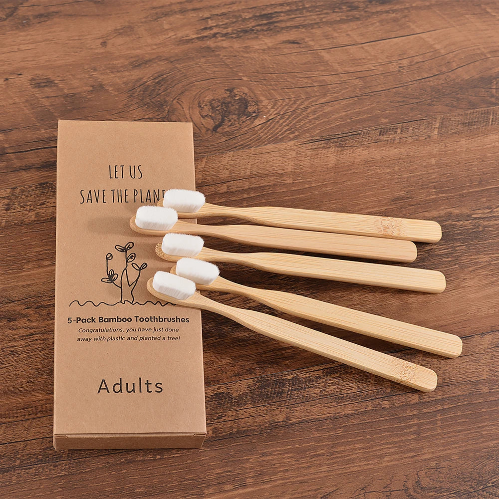 Adults 5Pcs Ultra Fine Bristle Vegan Bamboo Toothbrush