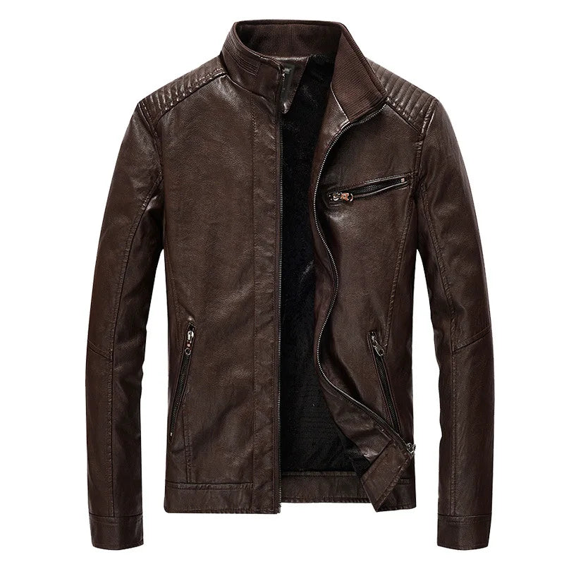Men's PU Leather Jacket - Fleece Lined Motorcycle Pilot Style Coat