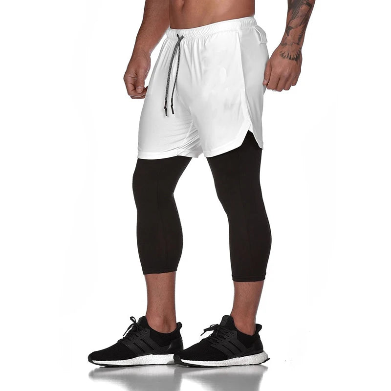 Men's Running Shorts 2 In 1 Sports Workout Jogging Short Pants Quick Dry Gym Sport Fitness Shorts