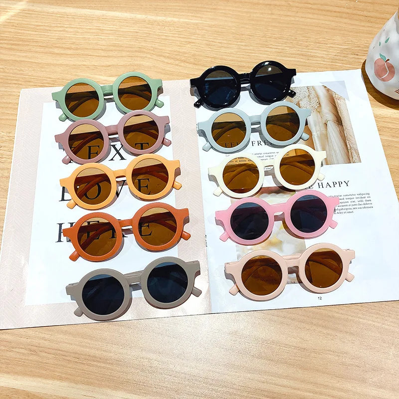 Children's colour round frame light PC Sunglasses