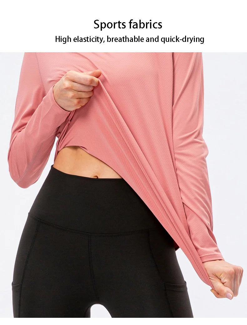 UPF50+ Women's Workout Shirt Loose Long Sleeve Sports Top Breathable Quick Dry Yoga Exercise Fitness Running Shirt