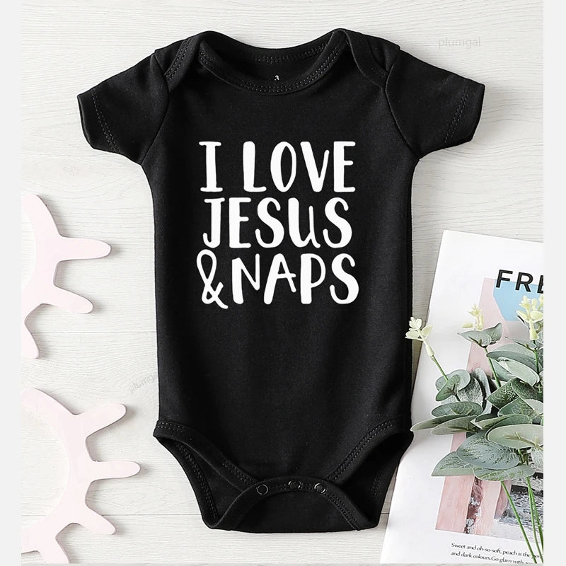 I Love Jesus Letter Printed Babygrow Romper