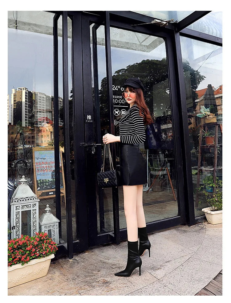 Leather Ankle Boots High Heel