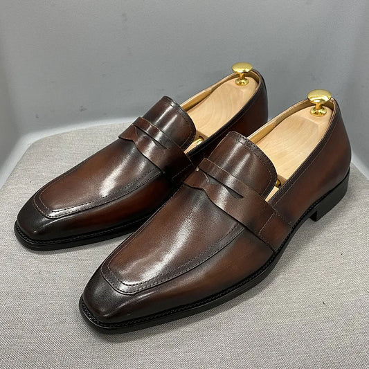 Men's Penny Handmade Slip on Leather Loafers