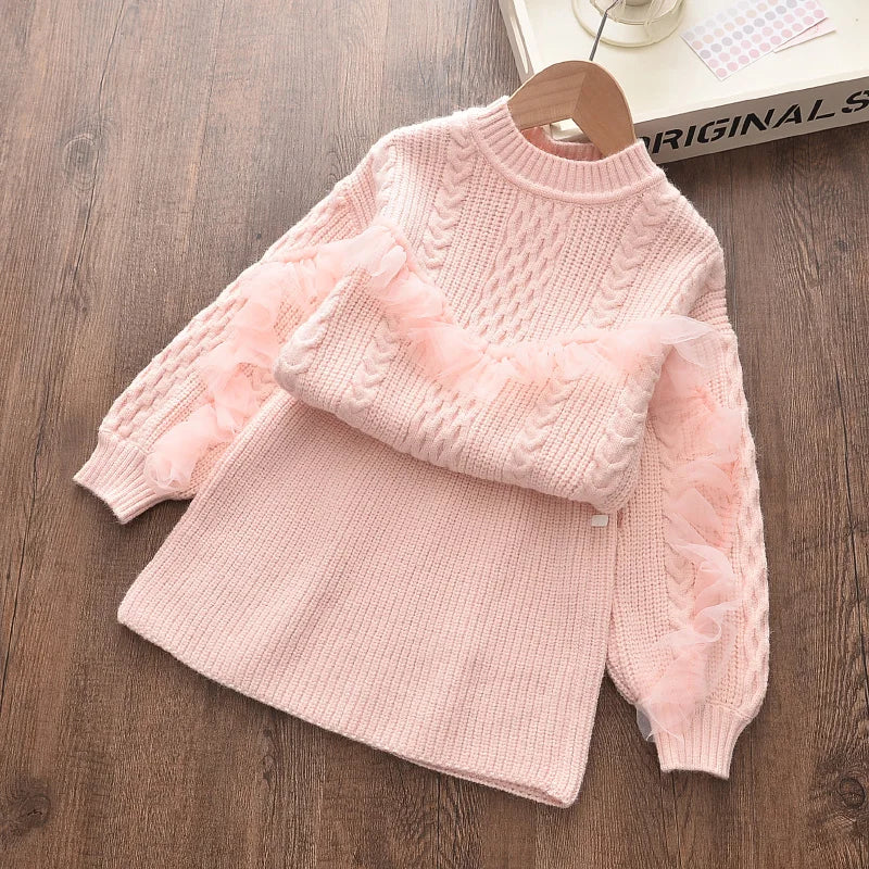 Girl's Knitted Sweater Top and Ruffles Skirt