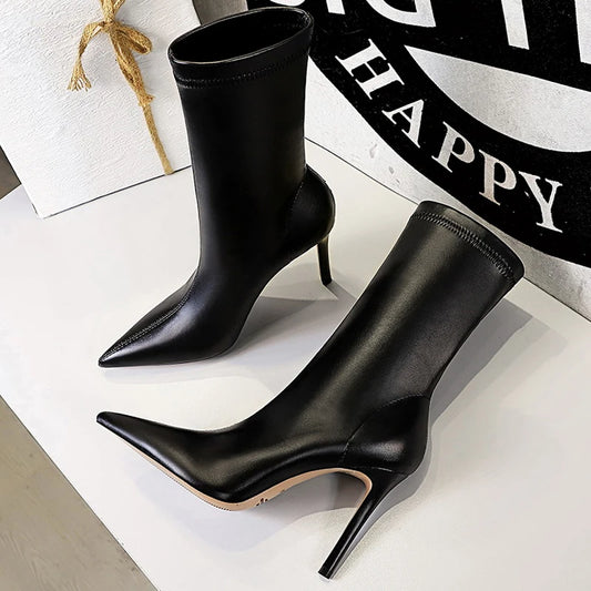 Leather Ankle Boots High Heel