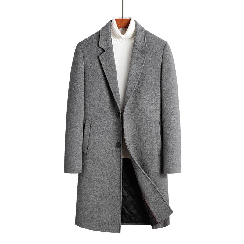 Men's Long Blends Trench Thick Wool Coat Jacket