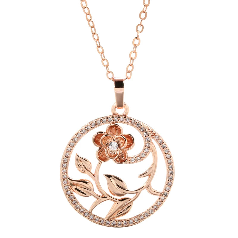 Women  585 Rose Gold Hollow Flowers Necklace